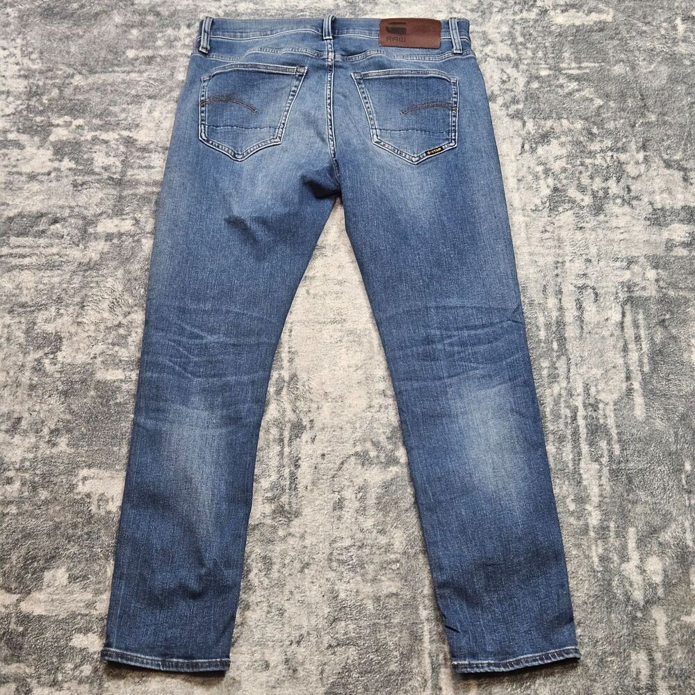 G Star Raw Jeans Mens 31x30 Blue Denim Slim Button Fly Light Wash Stretch 3301 - Picture 11 of 15